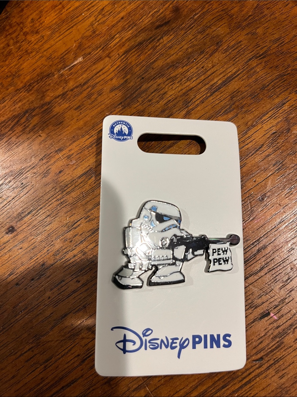 Disney Stormtrooper Enamel Pin in White & Black with 'PEW PEW' Flag